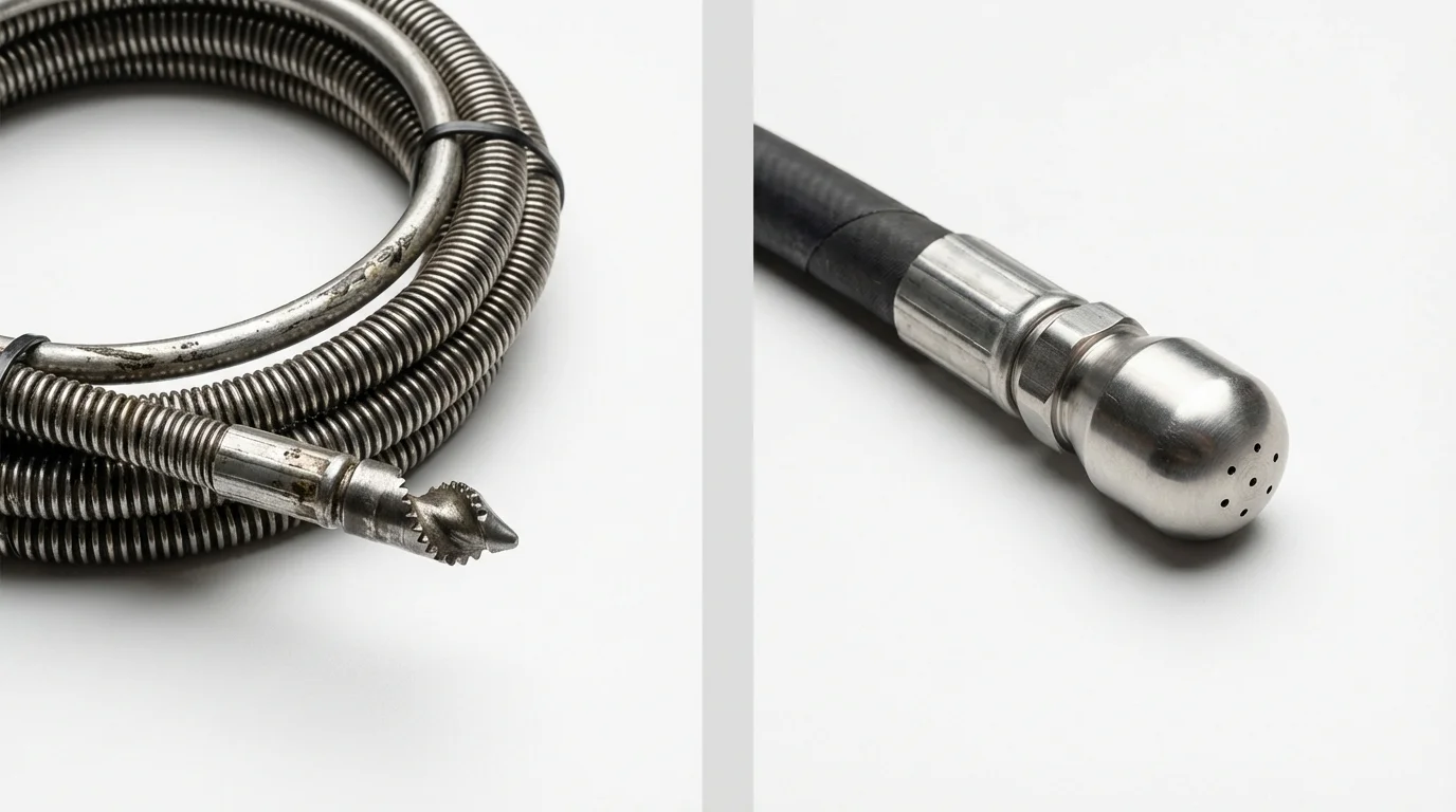 Drain snake cable and hydro jetting nozzle used for drain cleaning in Lafayette, IN