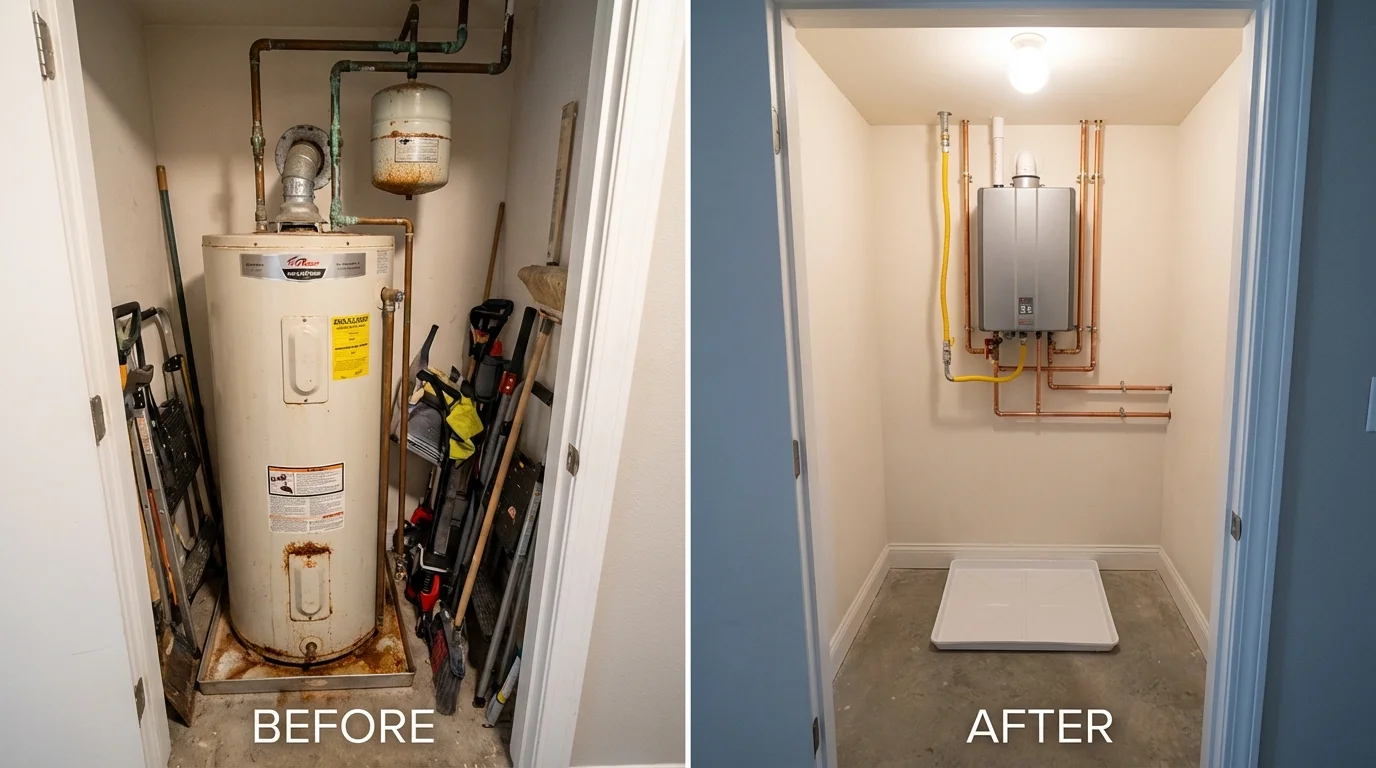Tank water heater versus wall-mounted tankless unit comparison for Lafayette, IN homeowners